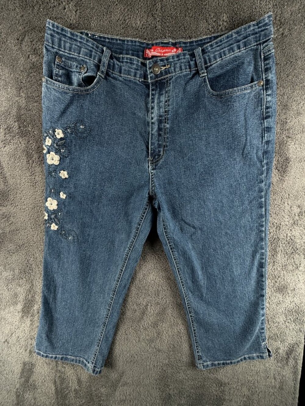 COS Jeans Denim Women Blue Size 16 Ramie Blend Floral Capri Crop ACTL 35x19.5
